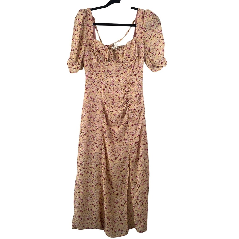 ASTR Magnolia Floral Pastel Pink Yellow Short Sleeve Dress Cottagecore Small